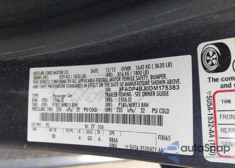 2013 Ford Fiesta Se z USA, uszkodzony, nr VIN 3FADP4BJ0DM175383